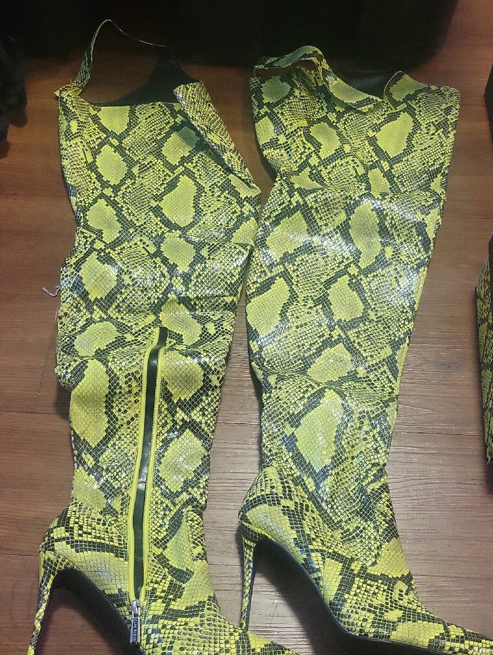Cape Robbin Yellow Snake-Print Over-the-Knee Boots
